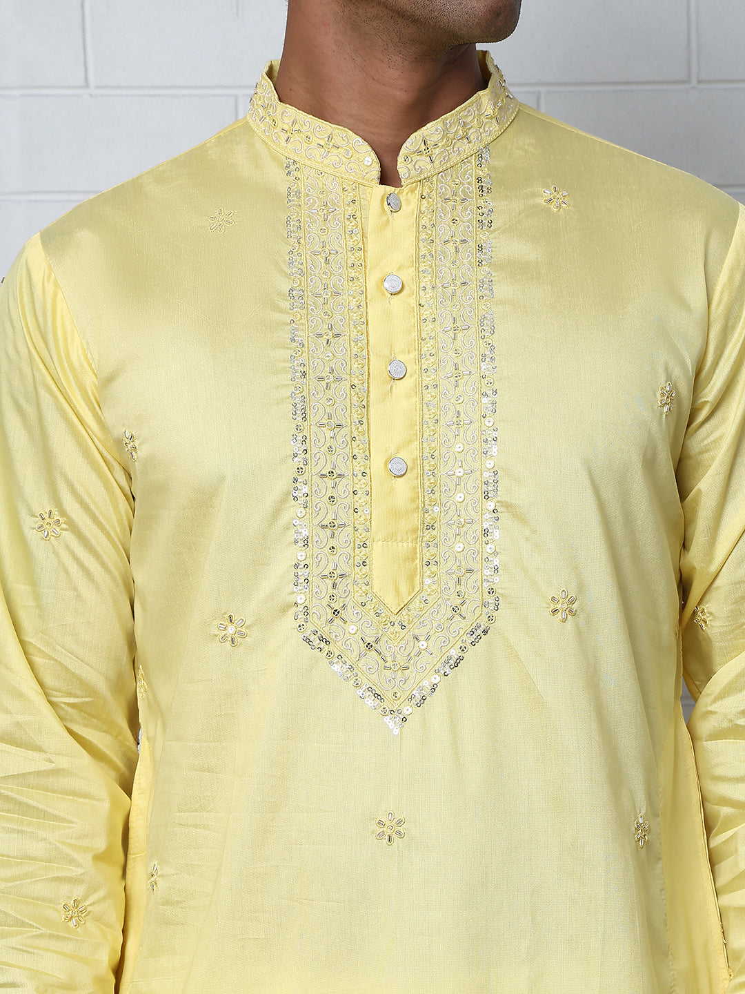 Embroidered Silk-Blend Kurtas ( ANMKO 292Yellow )
