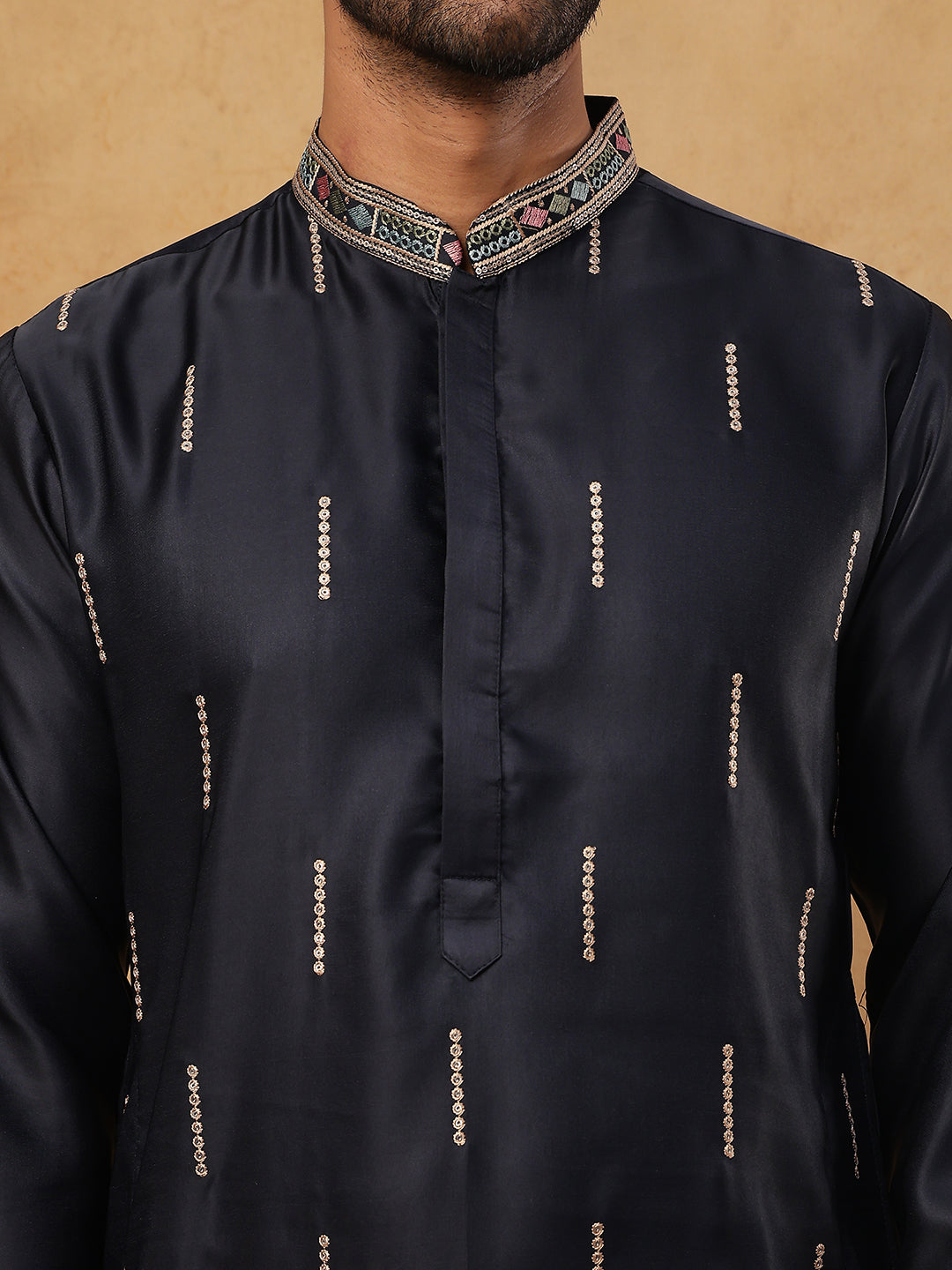 Silk Blend Floral Embroidered Kurtas ( HOPKO 005Navy )  [RT] [O-5]