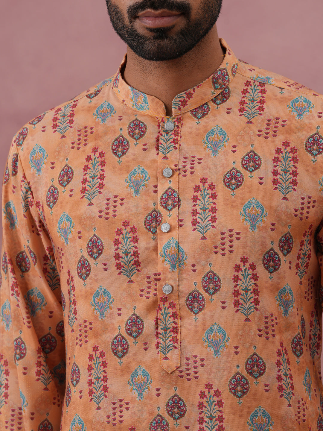 Traditional Printed Cotton Blend Kurtas ( ANMKO 277Orange )  [RT] [L-3]