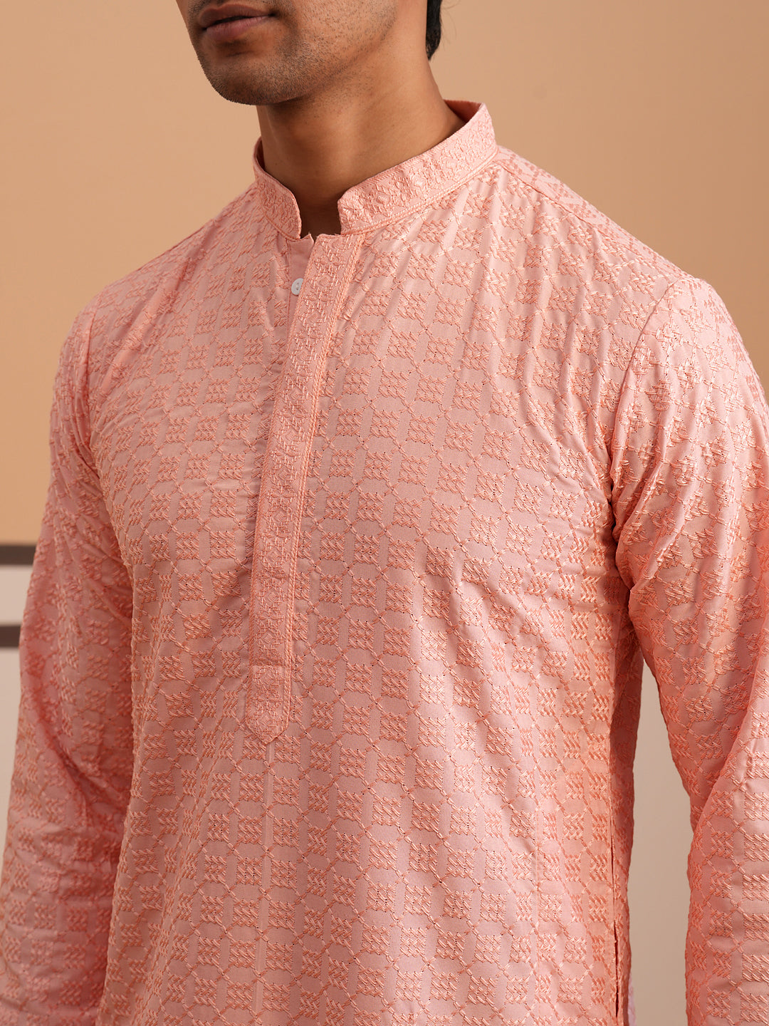 Silk Blend Embroidered Kurtas ( ANMKO 301Peach )  [RT] [L-6]