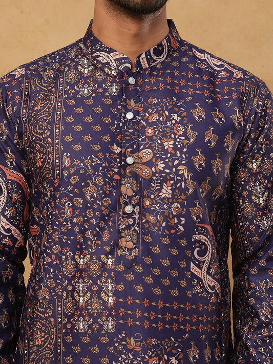 Traditional Printed Cotton Blend Kurta ( ANMKO 313Purple )