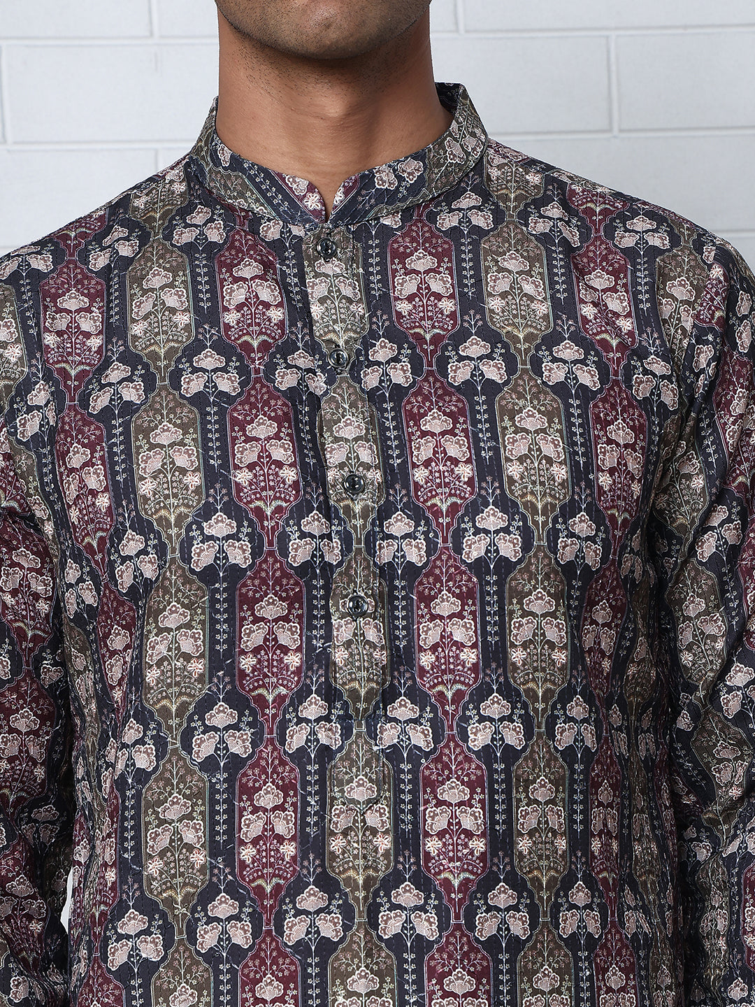 Thread Work & Printed Cotton Blend Kurtas ( ANMKO 297Navy )  [RT] [D-3]