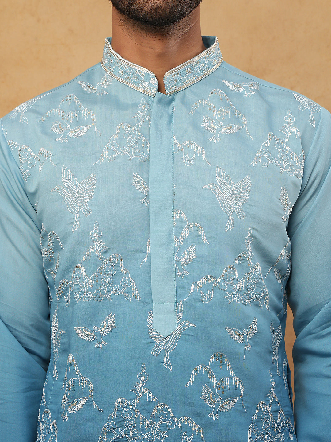 Silk Blend Elegant Thread Work Kurtas ( HOPKO 004Blue )  [RT] [O-4]