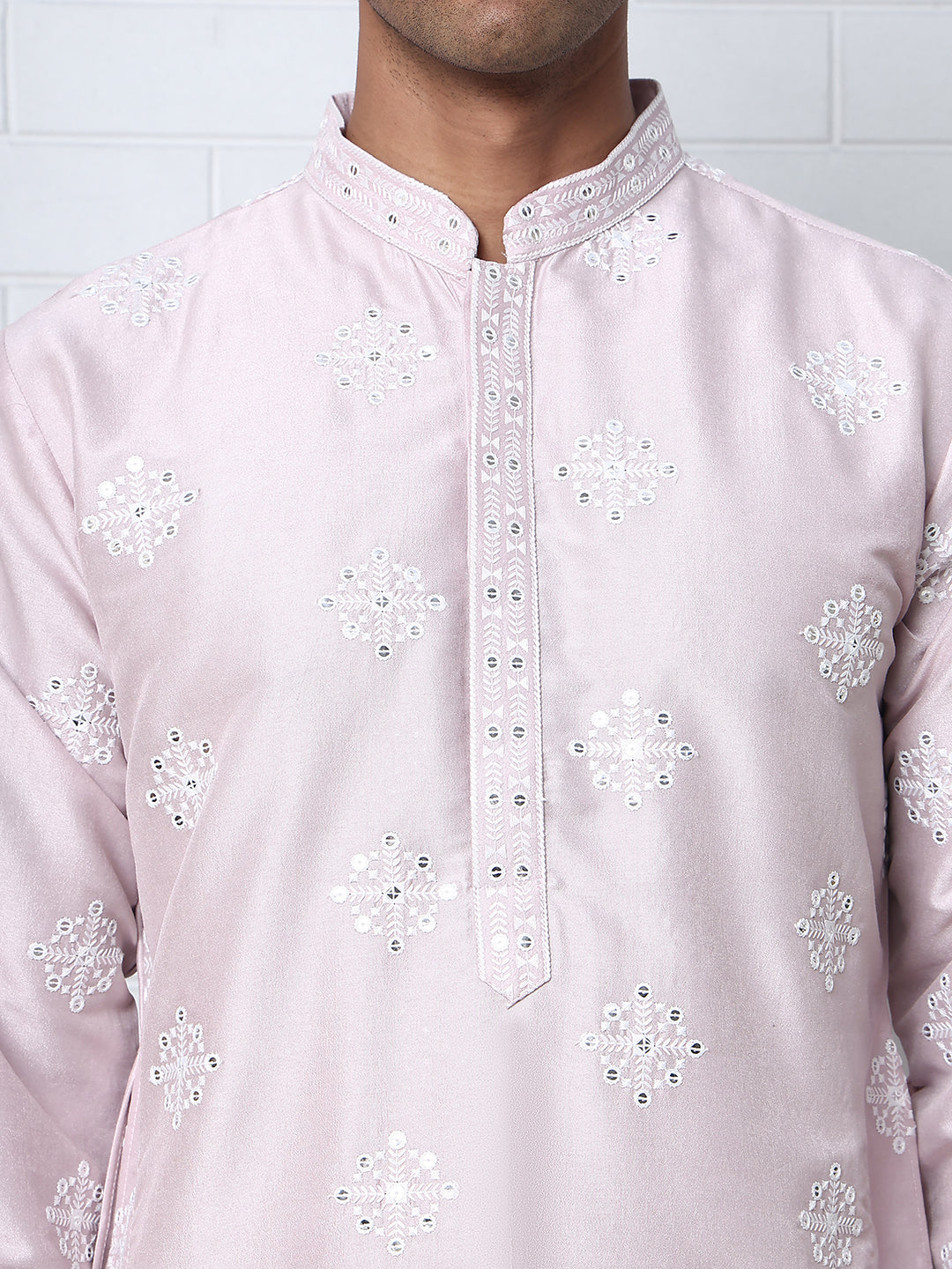 Men's Silk Blend Mirror & Thread Work Kurtas ( ANMKO 287Lavender )  [RT] [D-4]