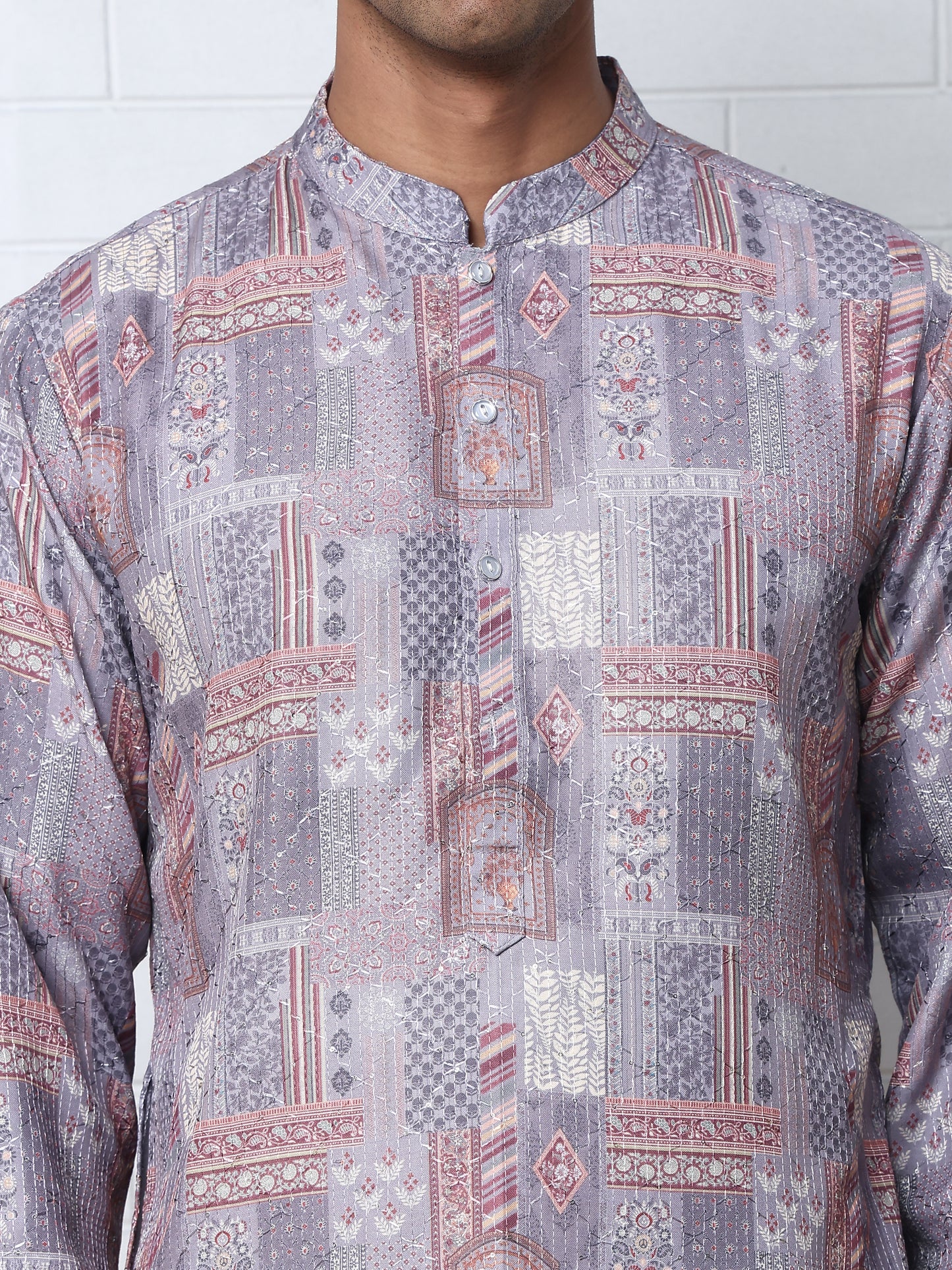 Thread Work & Printed Cotton Blend Kurtas ( ANMKO 297Grey )  [RT] [D-3]