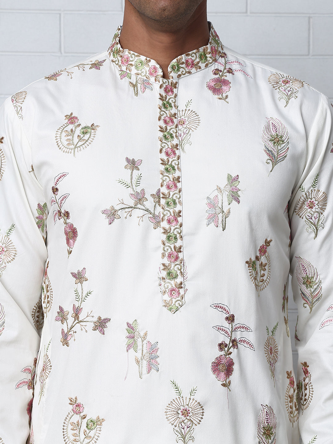 Silk Blend Floral Embroidered Kurtas ( HOPKO 010White )  [RT] [P-6]