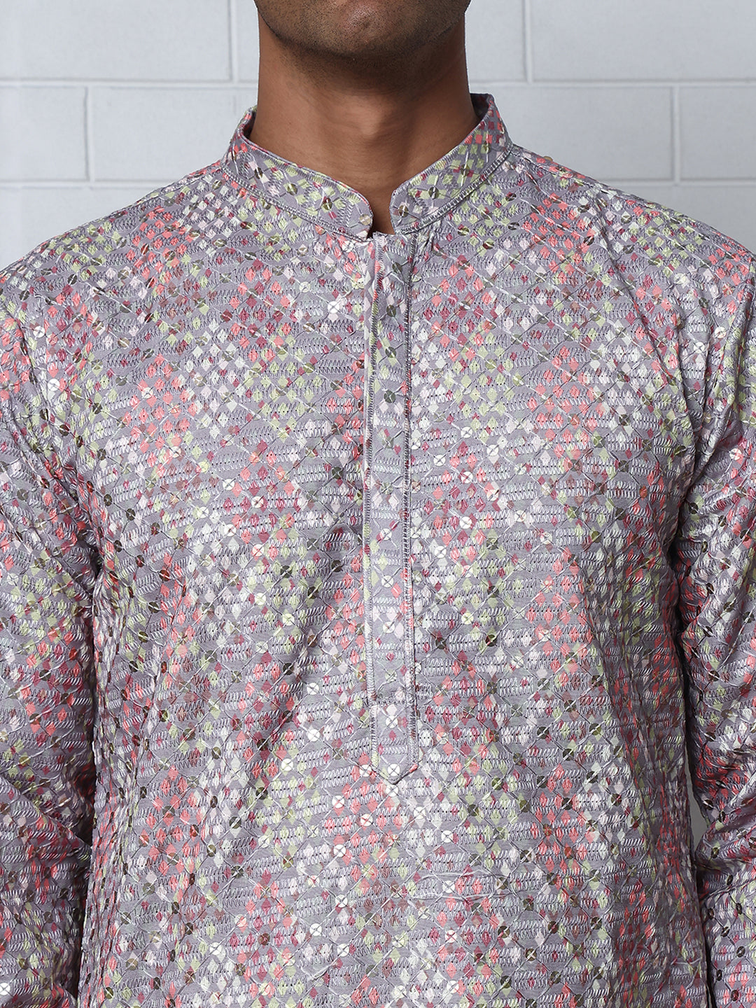Men's Festive Sequins & Thread Work Kurtas ( ANMKO 288Grey )  [RT] [C-3]