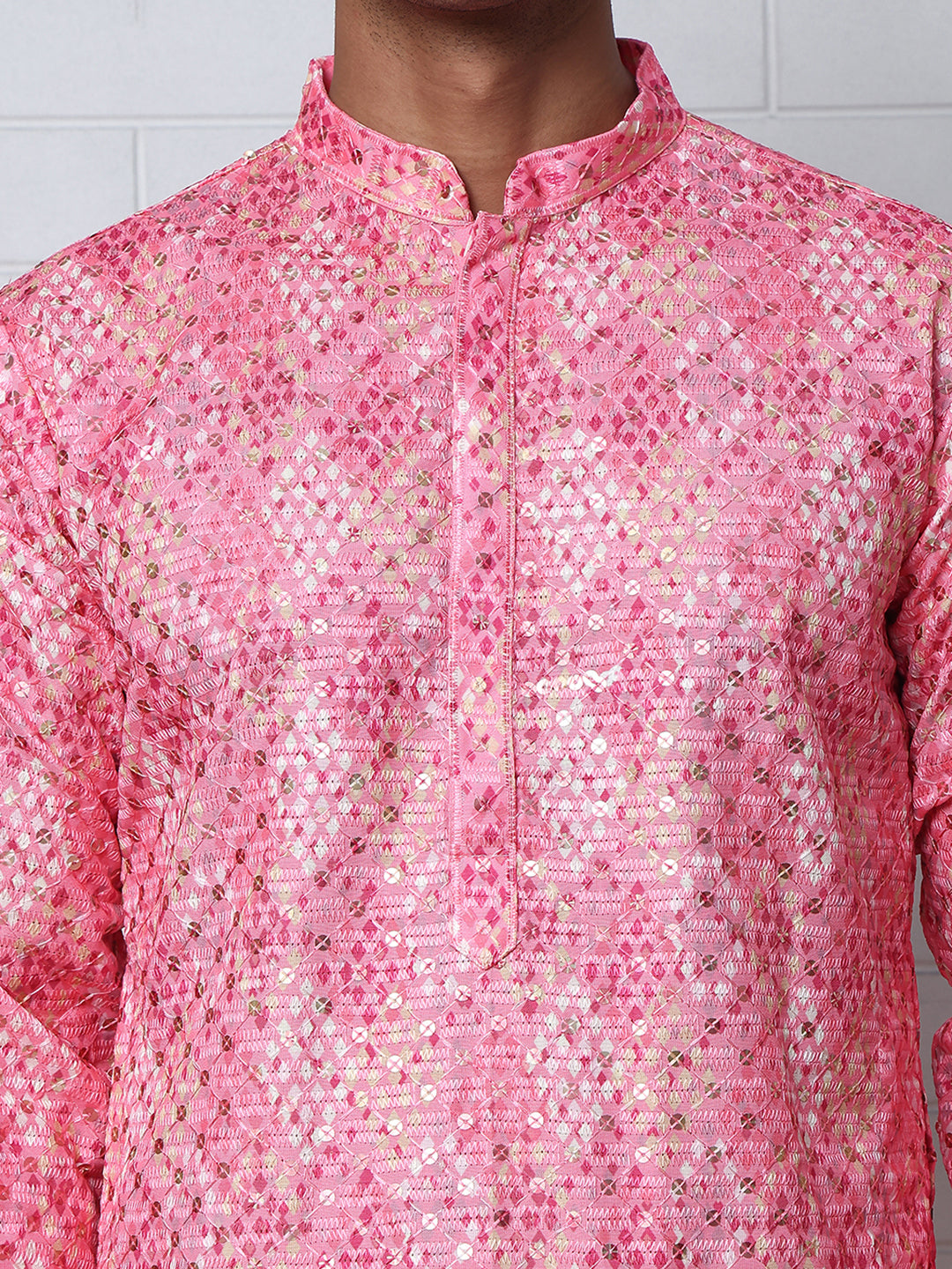 Men's Festive Sequins & Thread Work Kurtas ( ANMKO 288Pink )  [RT] [C-3]