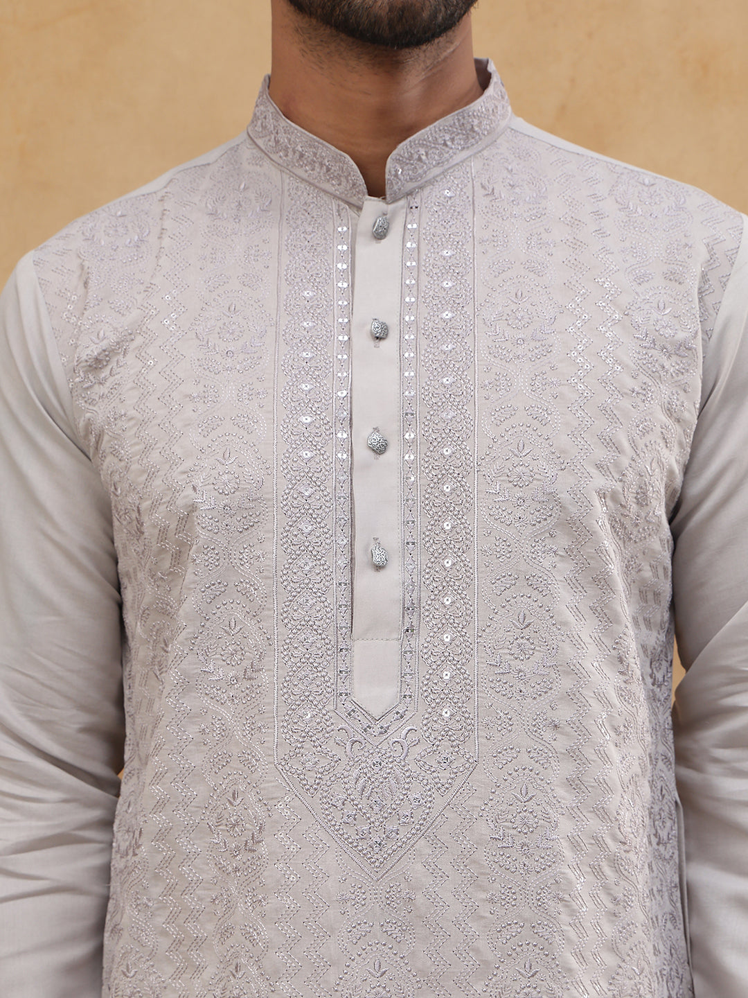 Men’s Silk Blend Embroidered Kurtas  ( HOPKO 003Grey )  [RT] [O-2]