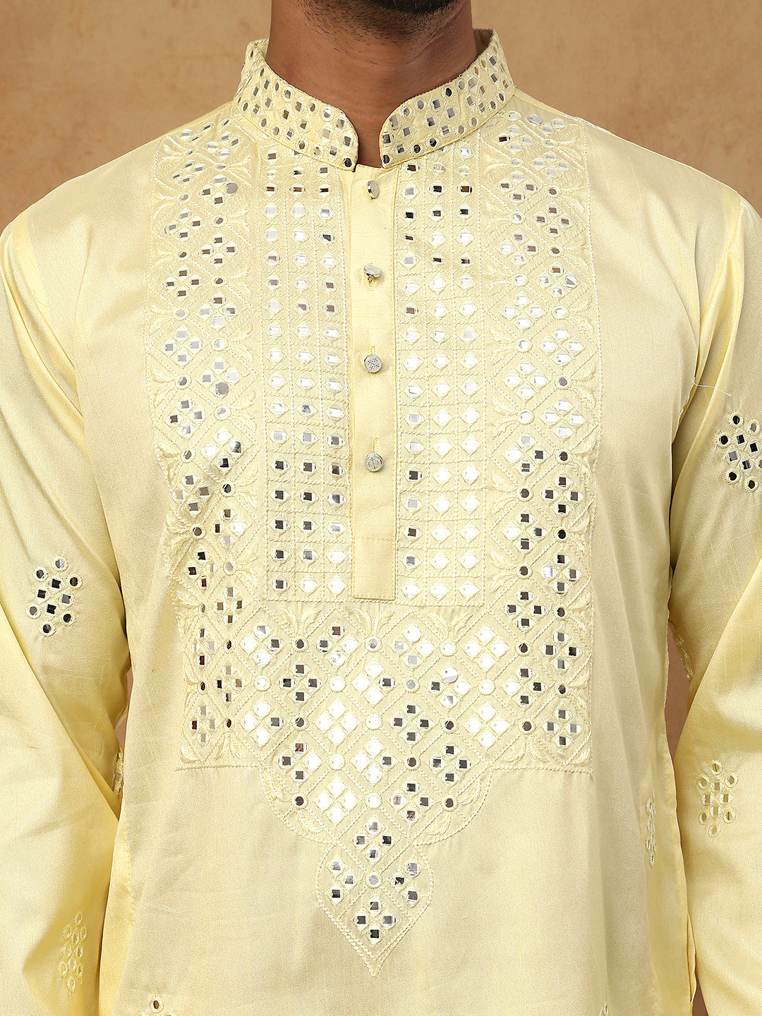 Silk Blend Mirror Work Embroidered Kurta ( HOPKO 015Yellow )  [RT] [P-2]