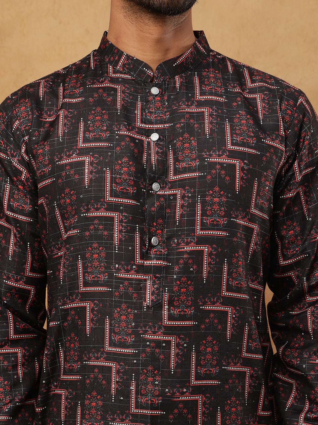 Cotton Blend Floral Printed Kurtas ( HOPKO 013Black )  [RT] [O-4]