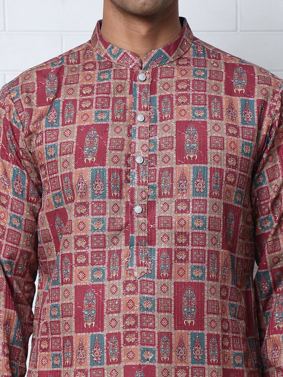 Thread Work & Printed Cotton Blend Kurtas ( ANMKO 297Maroon )  [RT] [D-3]