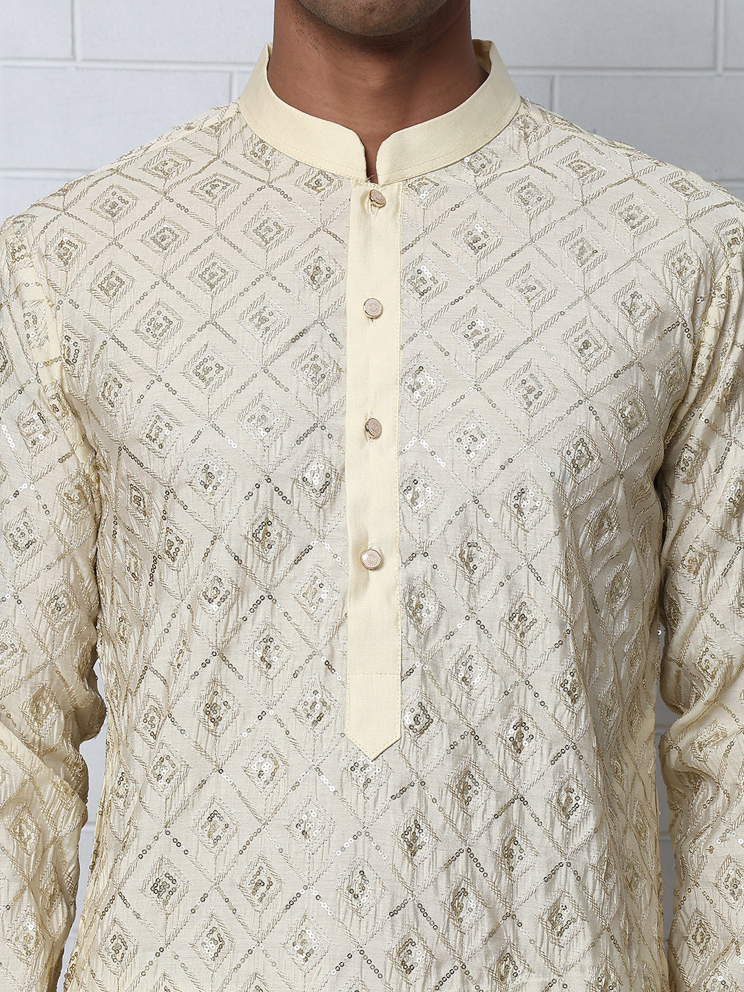 Geometric Sequin Pattern Kurtas ( ANMKO 282Cream )  [RT] [L-4]
