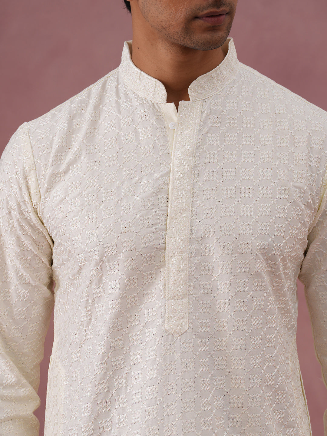 Silk Blend Embroidered Kurtas ( ANMKO 301Cream )  [RT] [L-6]