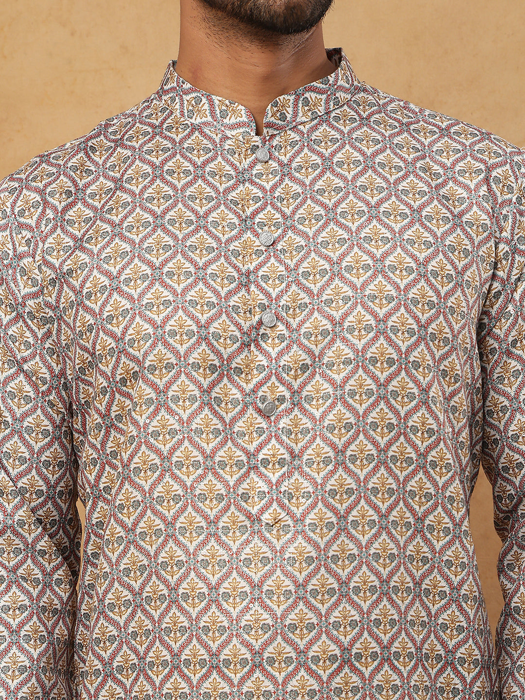 Cotton Blend Floral Printed Kurtas ( HOPKO 008Off-White )  [RT] [O-2]