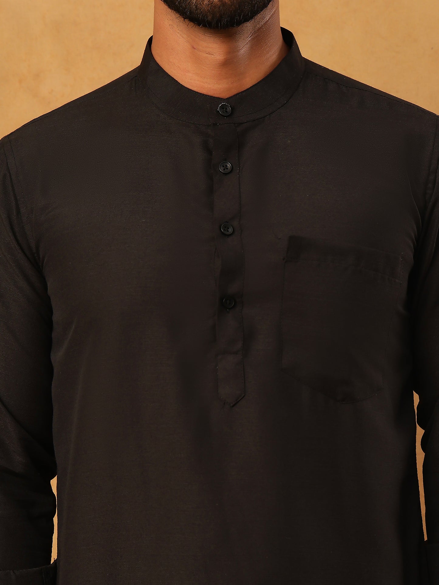 Solid Casual Short Kurta for Men ( ANMKO 304Black )