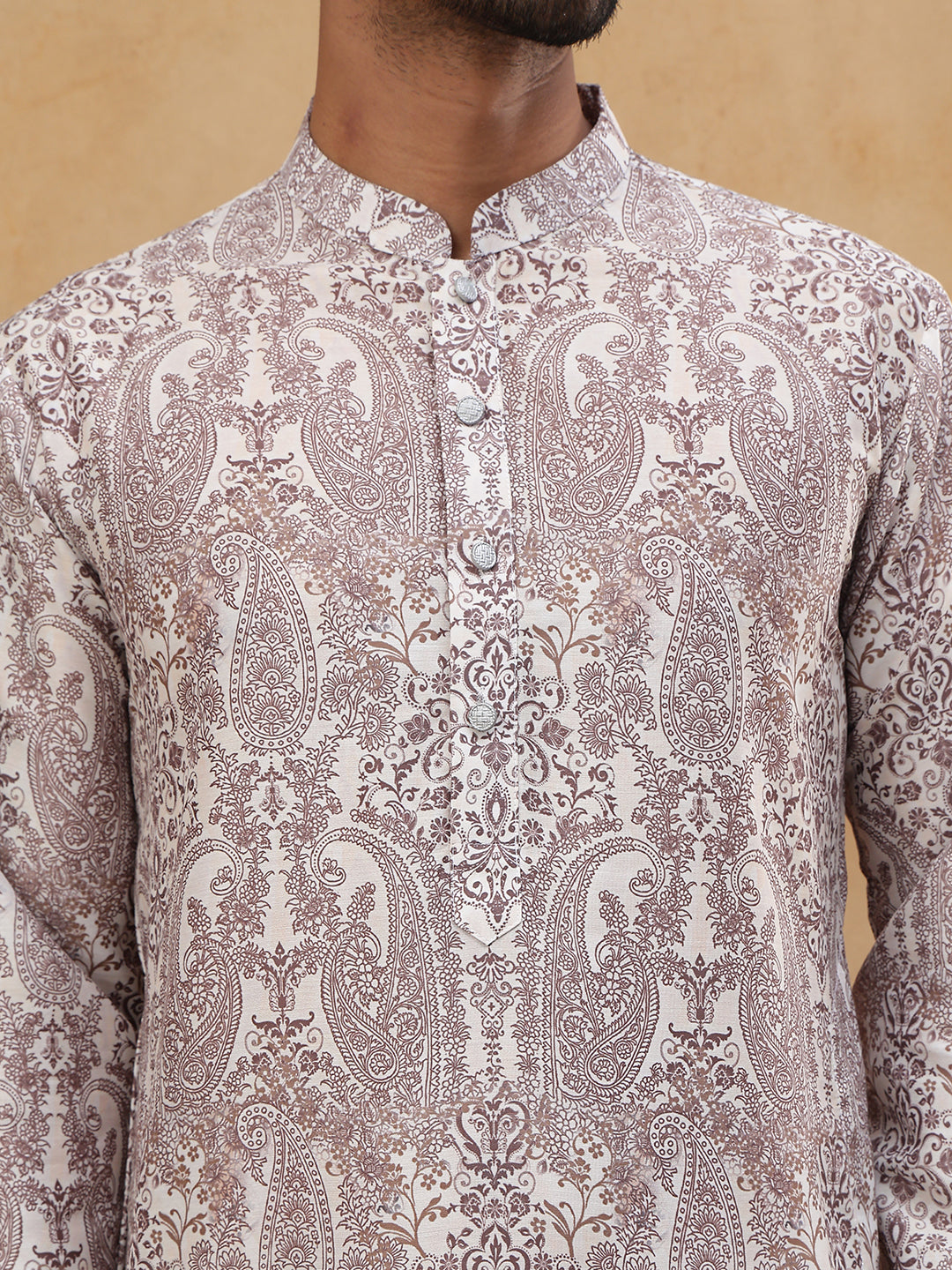 Men's Cotton Blend Paisley Printed Kurta ( HOPKO 001Brown )  [RT] [O-2]
