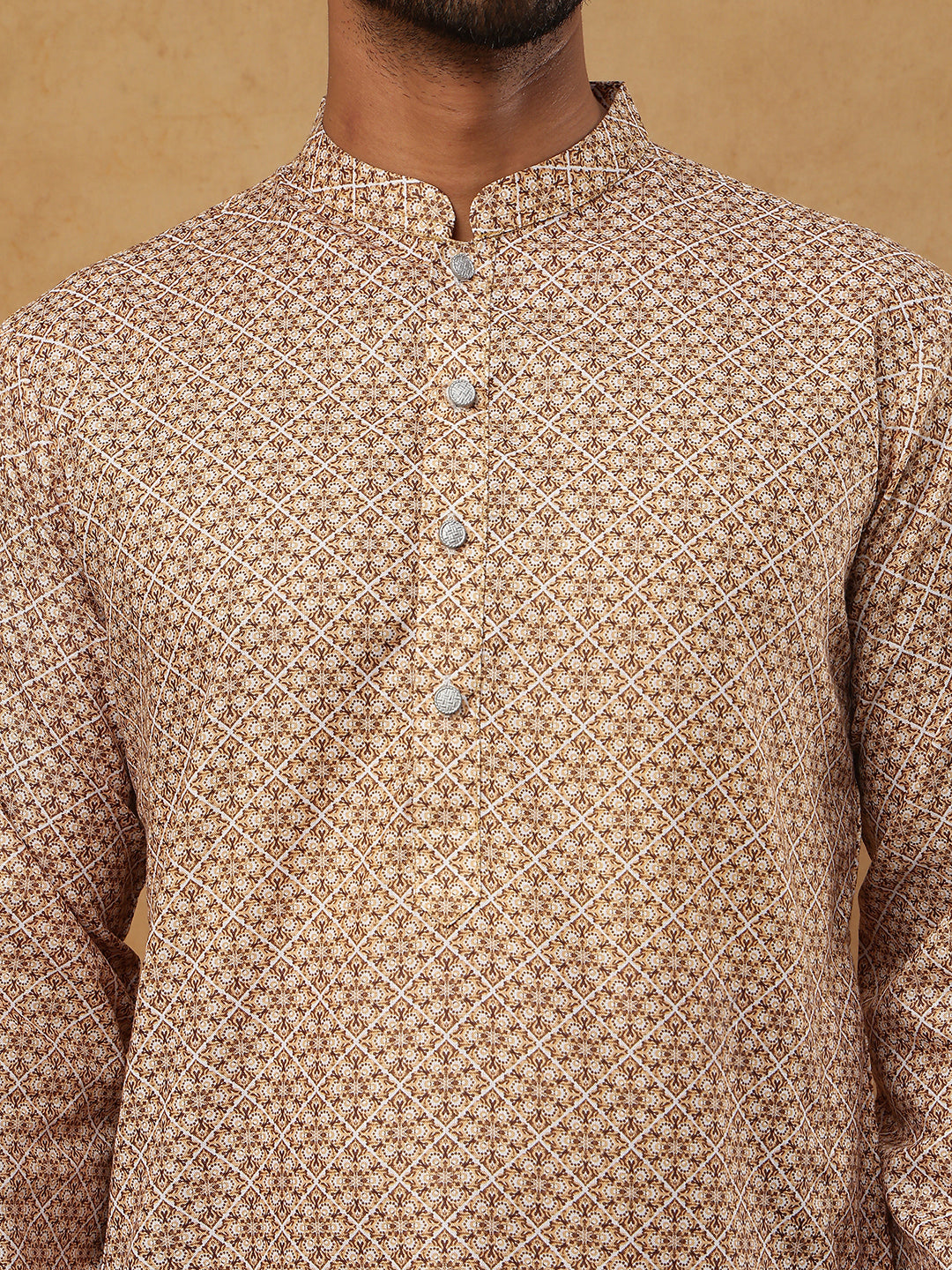 Men’s Cotton Blend Printed Kurta ( HOPKO 018Beige )  [RT] [P-2]