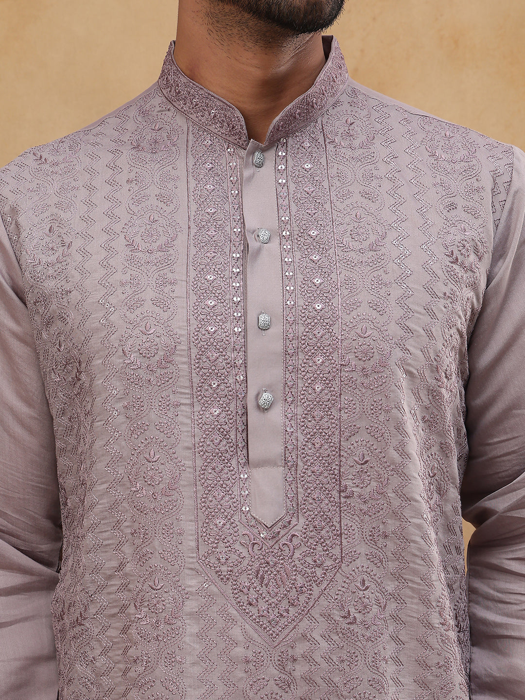 Men’s Silk Blend Embroidered Kurtas  ( HOPKO 003Purple )  [RT] [O-2]