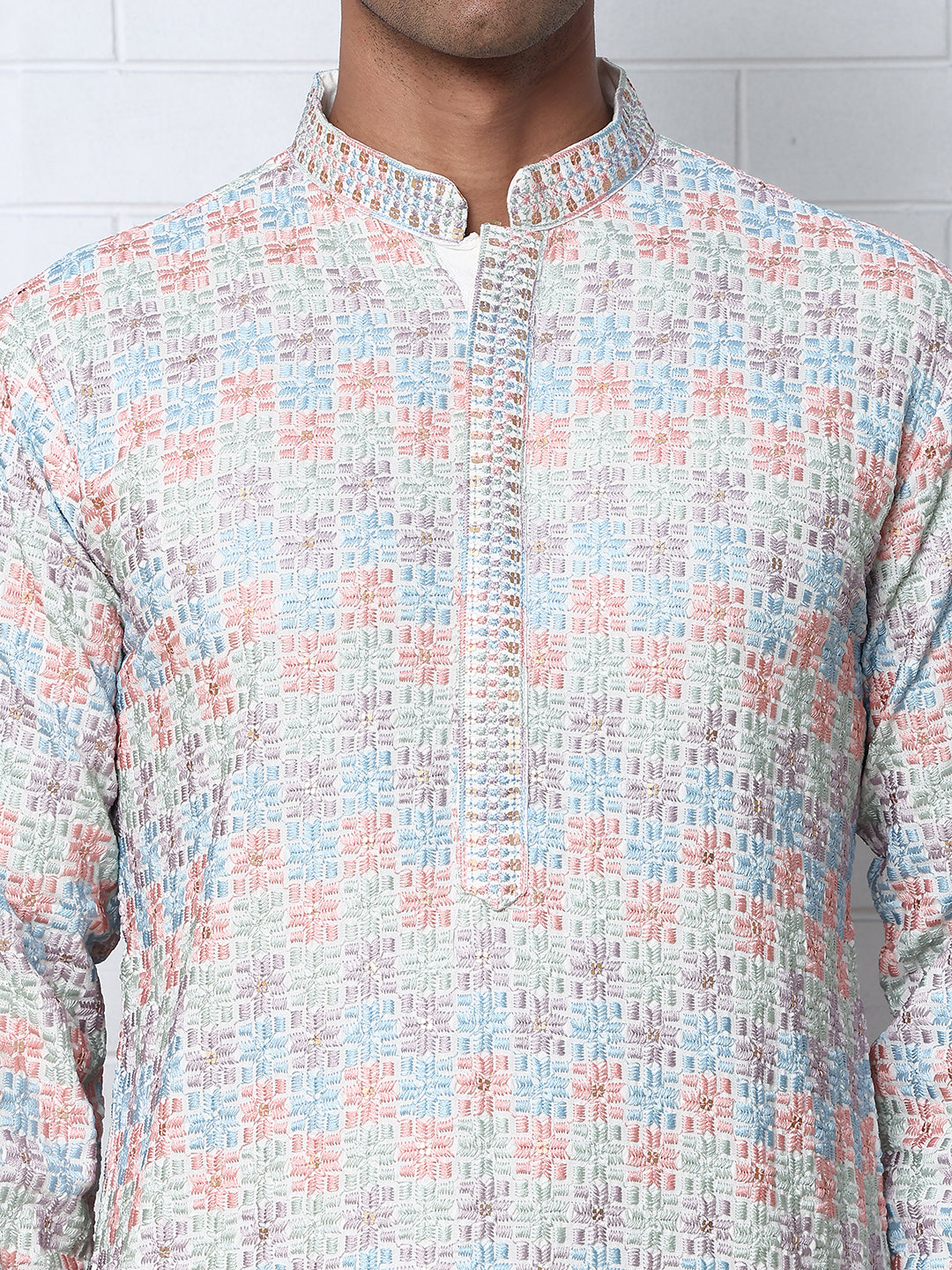 Viscose Rayon Self-Design Embroidered Kurtas ( ANMKO 278White )  [RT] [M-6]