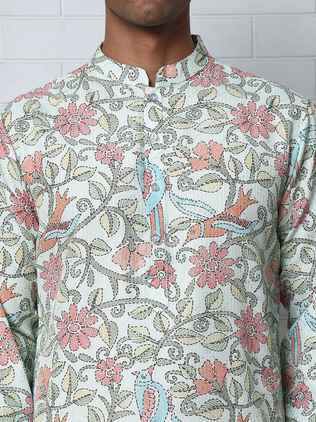 Floral Print Kurtas with Thread Work Embroidery ( ANMKO 284Pista ) [RT] [H-4]