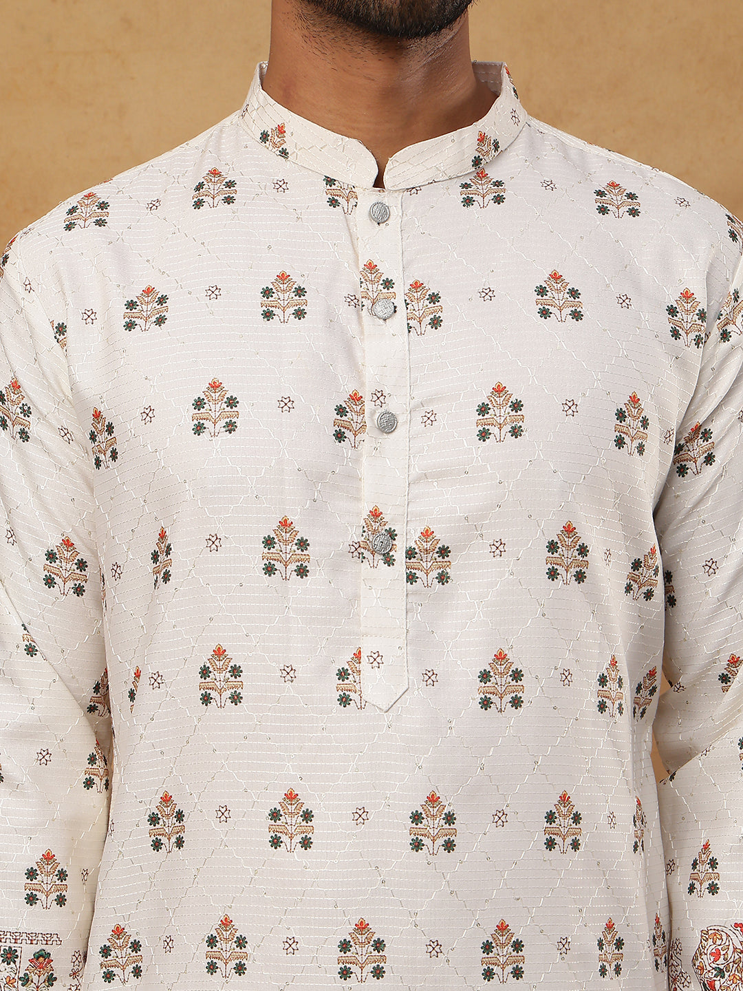 Silk Blend Traditional Printed Kurtas ( HOPKO 014White )  [RT] [P-2]