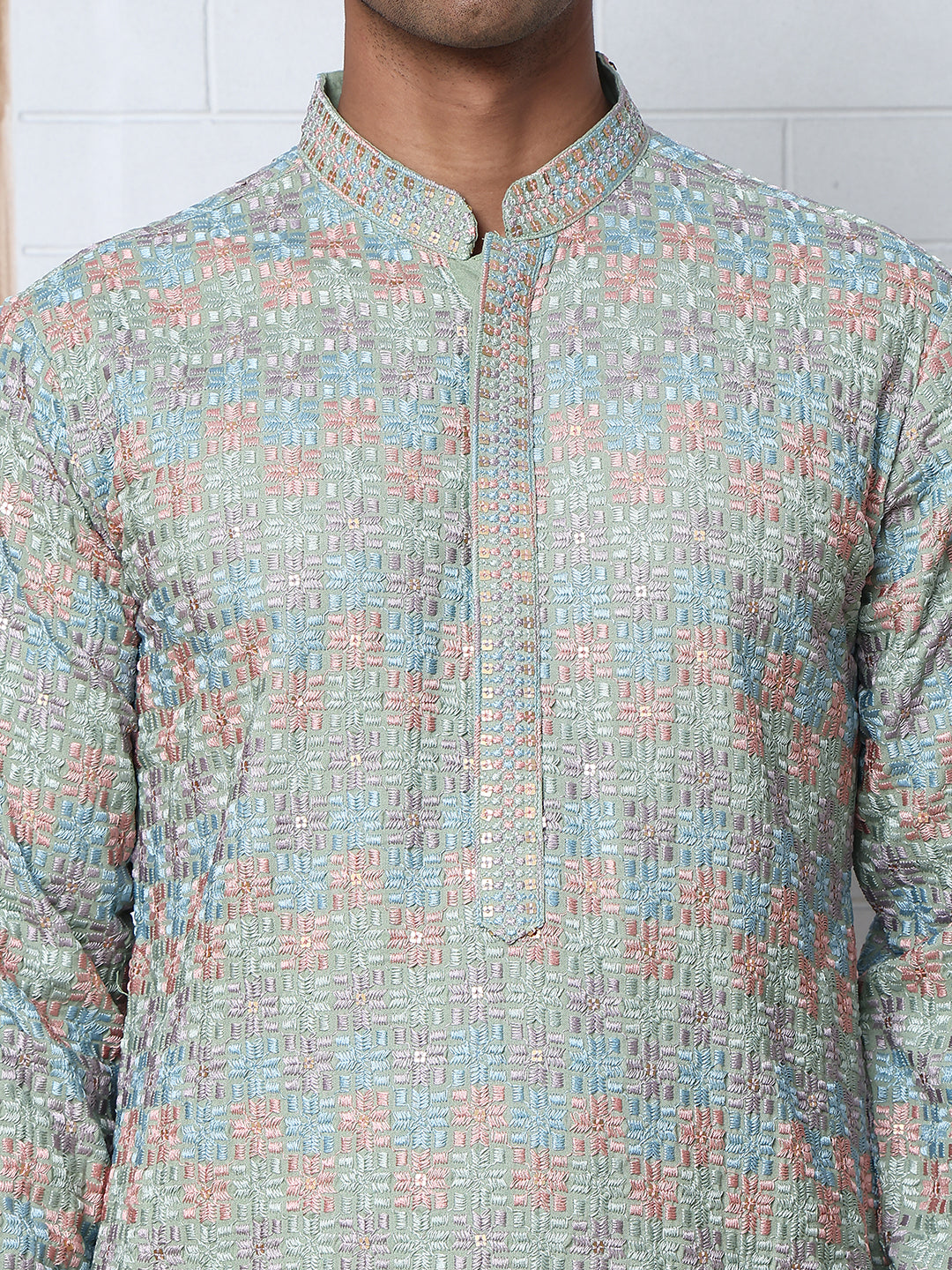 Viscose Rayon Self-Design Embroidered Kurtas ( ANMKO 278Green )  [RT] [M-6]