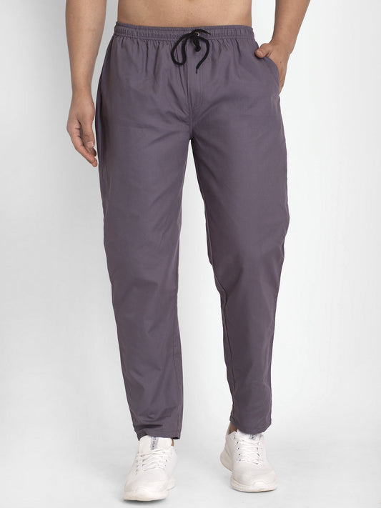 Indian Needle Men's Grey Solid Cotton Track Pants ( JOG 011Grey )