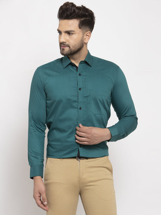 Indian Needle Teal Blue Formal Shirt with black detailing ( SF 411Teal )