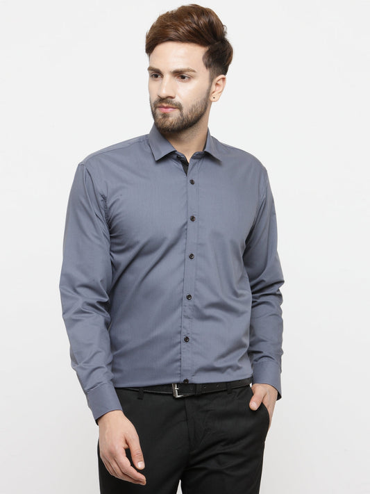 Indian Needle Grey Formal Shirt with black detailing ( SF 411Grey )