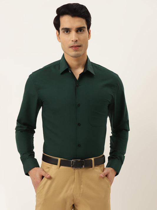 Indian Needle Olive Green Formal Shirt with black detailing ( SF 411Olive )