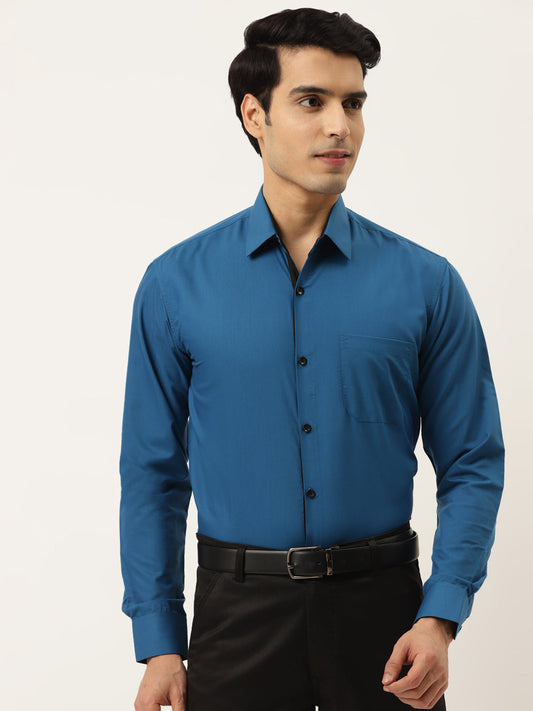 Indian Needle Pecock Green Formal Shirt with black detailing ( SF 411Peacock )