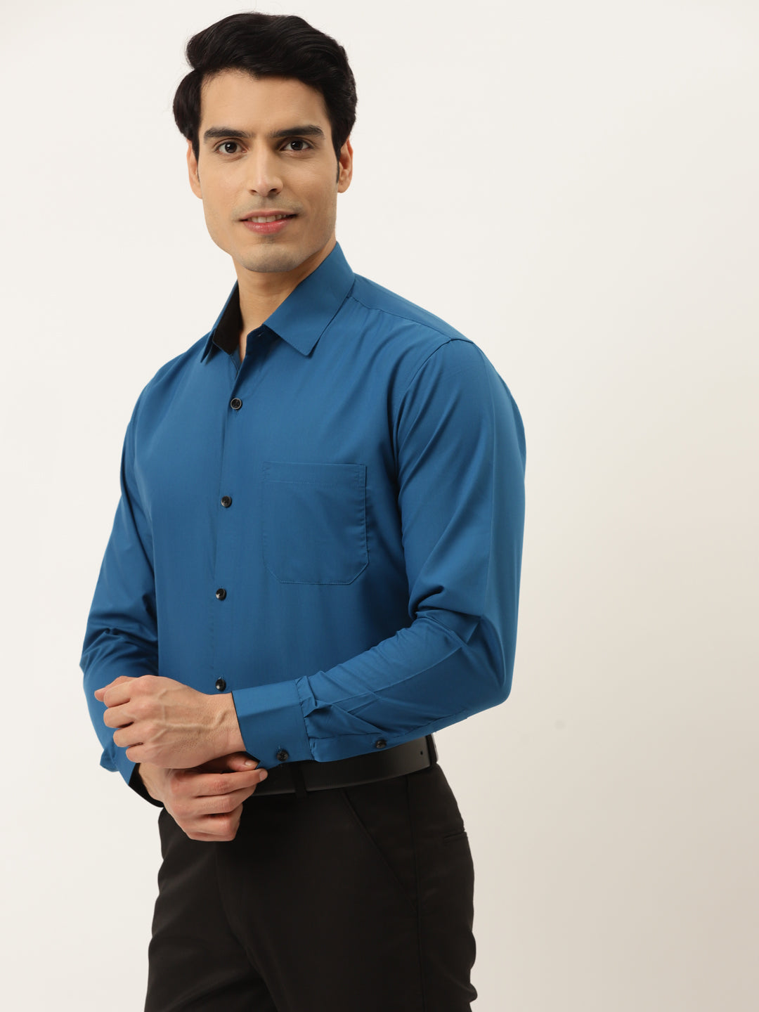 Indian Needle Pecock Green Formal Shirt with black detailing ( SF 411Peacock )