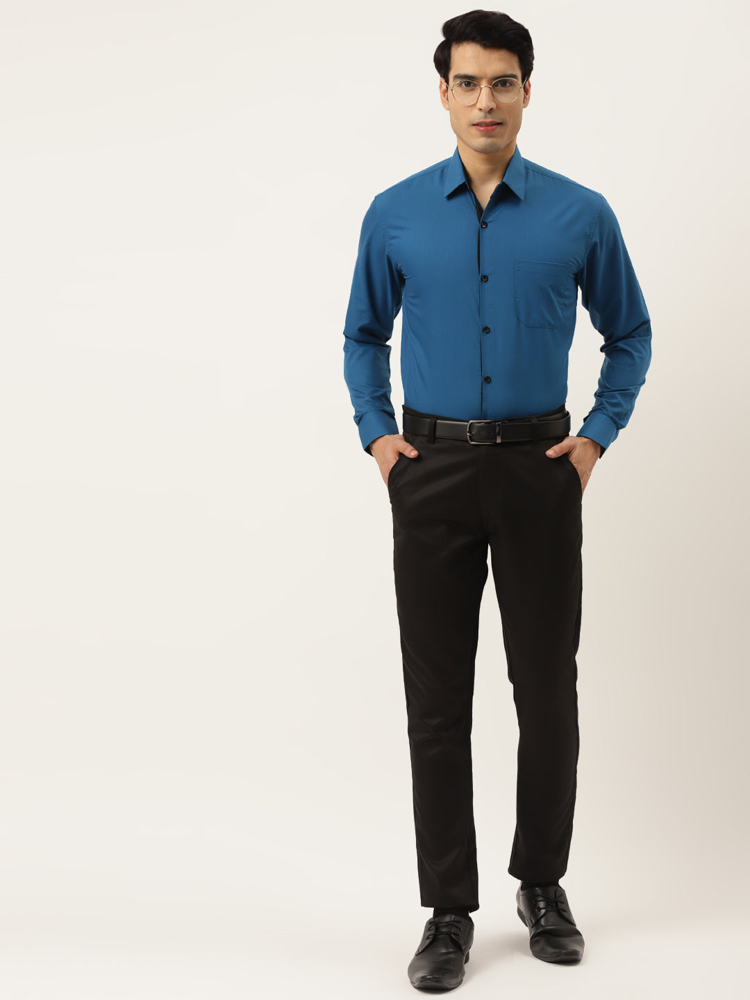 Indian Needle Pecock Green Formal Shirt with black detailing ( SF 411Peacock )