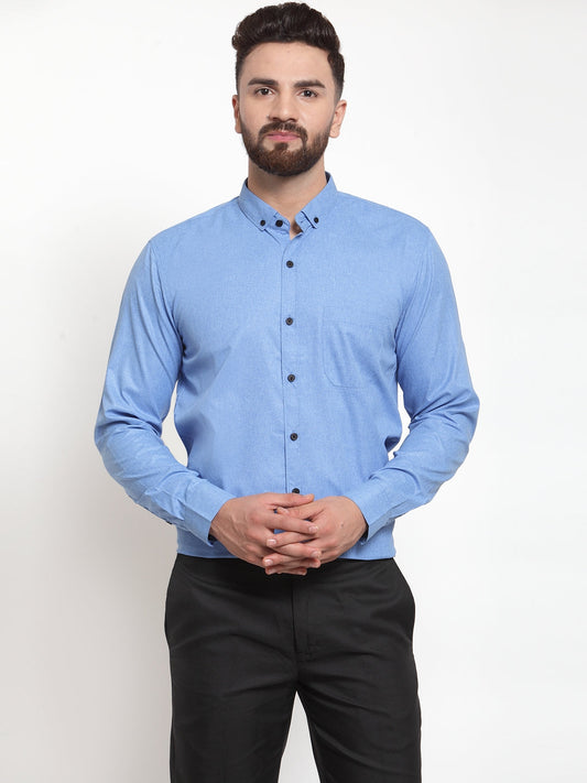 Indian Needle Blue Men's Cotton Solid Button Down Formal Shirts ( SF 734Light-Blue )