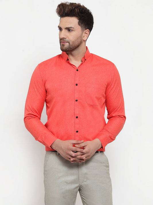 Indian Needle Orange Men's Cotton Solid Button Down Formal Shirts ( SF 734Orange )