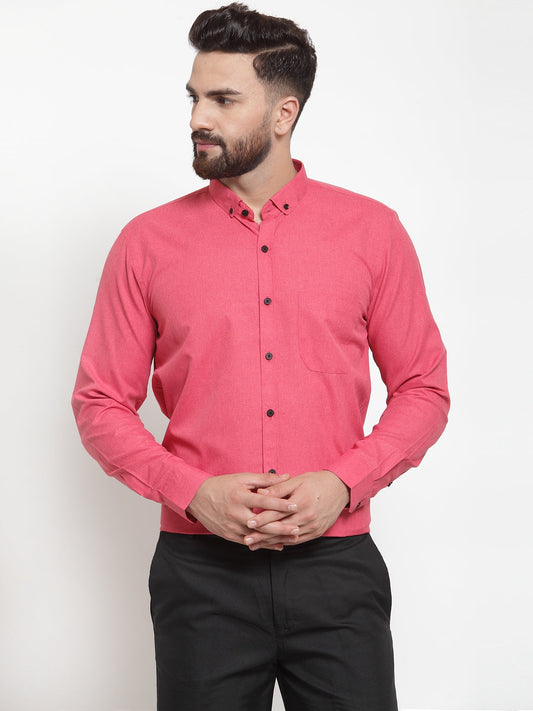 Indian Needle Red Men's Cotton Solid Button Down Formal Shirts ( SF 734Red )