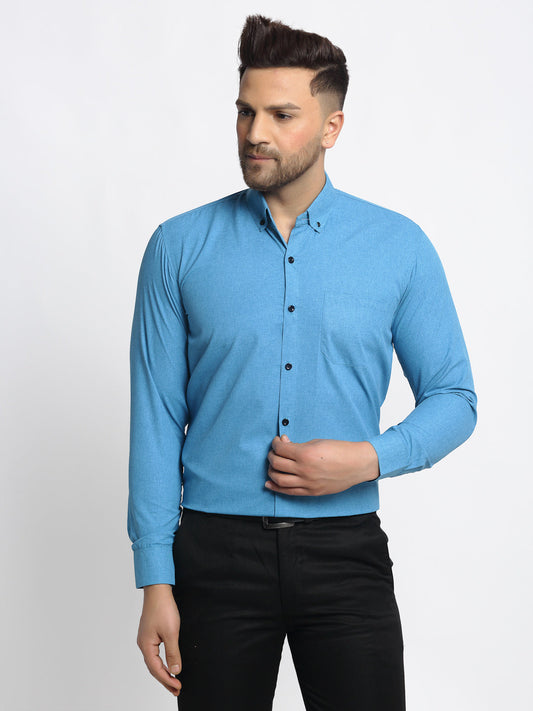 Indian Needle Blue Men's Cotton Solid Button Down Formal Shirts ( SF 734Sky )
