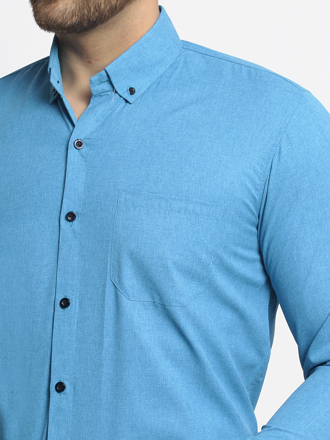 Indian Needle Blue Men's Cotton Solid Button Down Formal Shirts ( SF 734Sky )