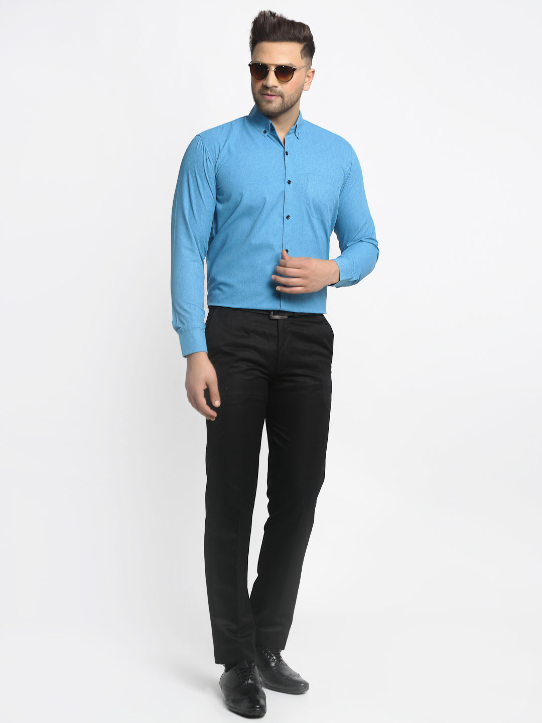 Indian Needle Blue Men's Cotton Solid Button Down Formal Shirts ( SF 734Sky )