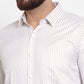 Indian Needle White Men's Cotton Stiped Formal Shirts ( SF 737White )