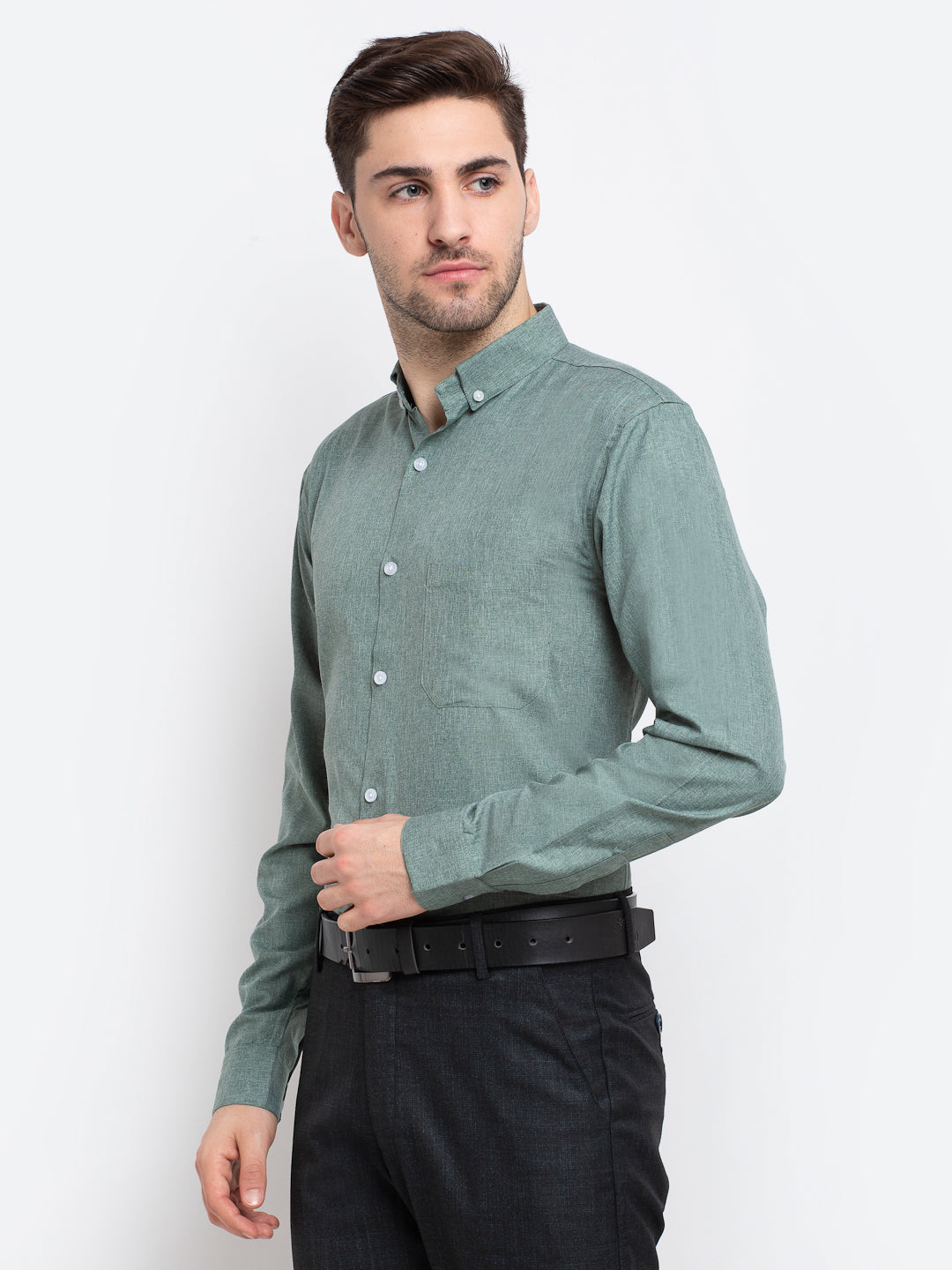 Indian Needle Green Men's Button Down Collar Cotton Formal Shirt ( SF 785Green )