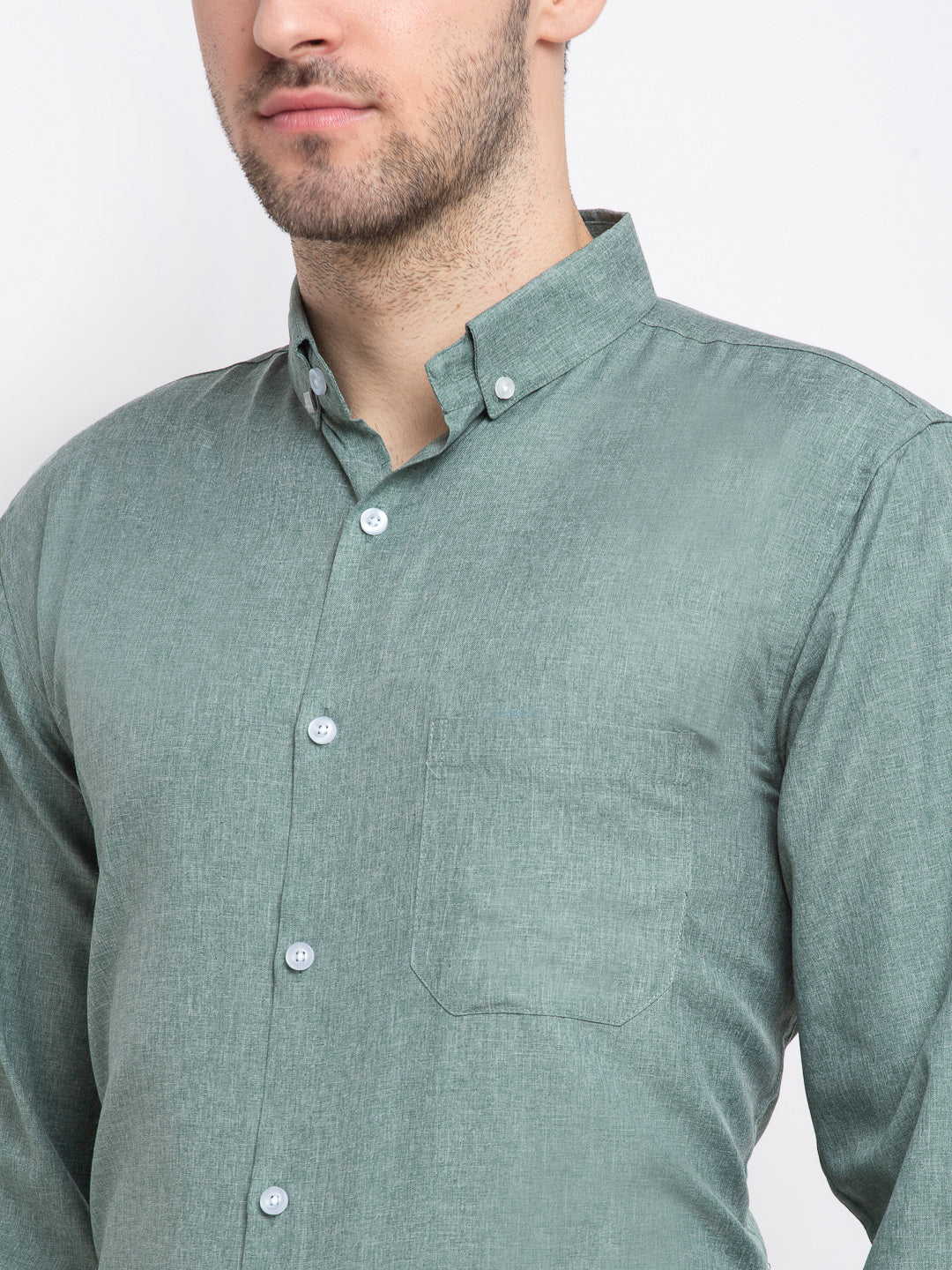 Indian Needle Green Men's Button Down Collar Cotton Formal Shirt ( SF 785Green )