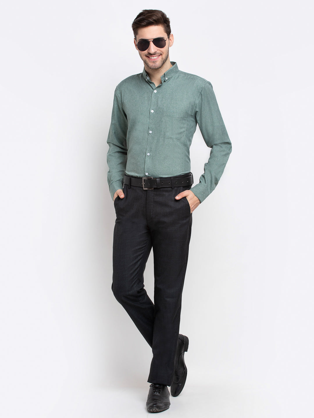 Indian Needle Green Men's Button Down Collar Cotton Formal Shirt ( SF 785Green )