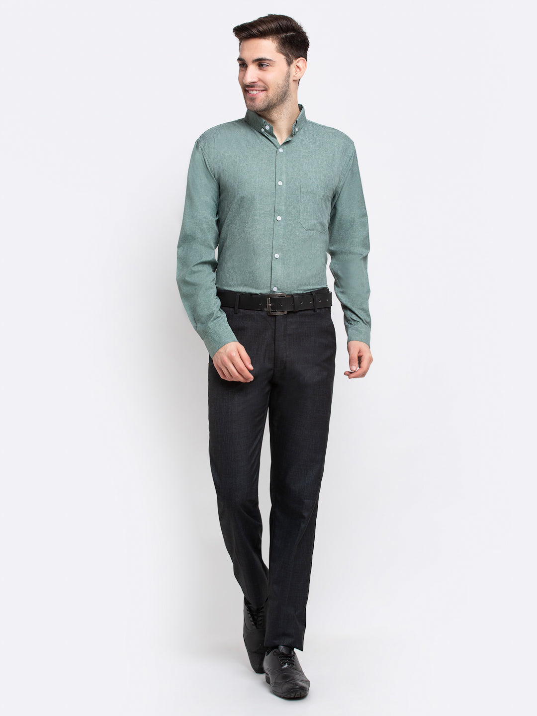Indian Needle Green Men's Button Down Collar Cotton Formal Shirt ( SF 785Green )