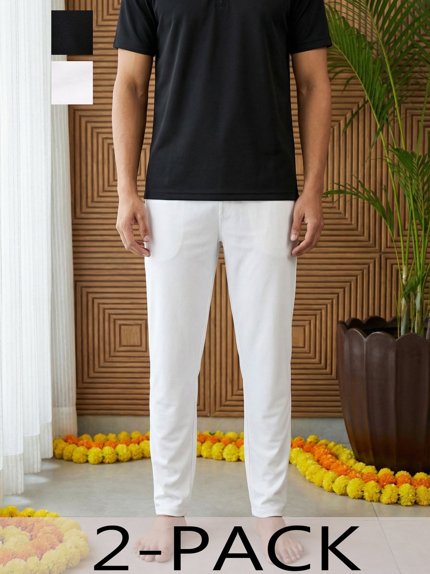 Men Pack of 2 Solid Cotton Pyjamas ( ANKPJ 006White-Black Pack-2 )