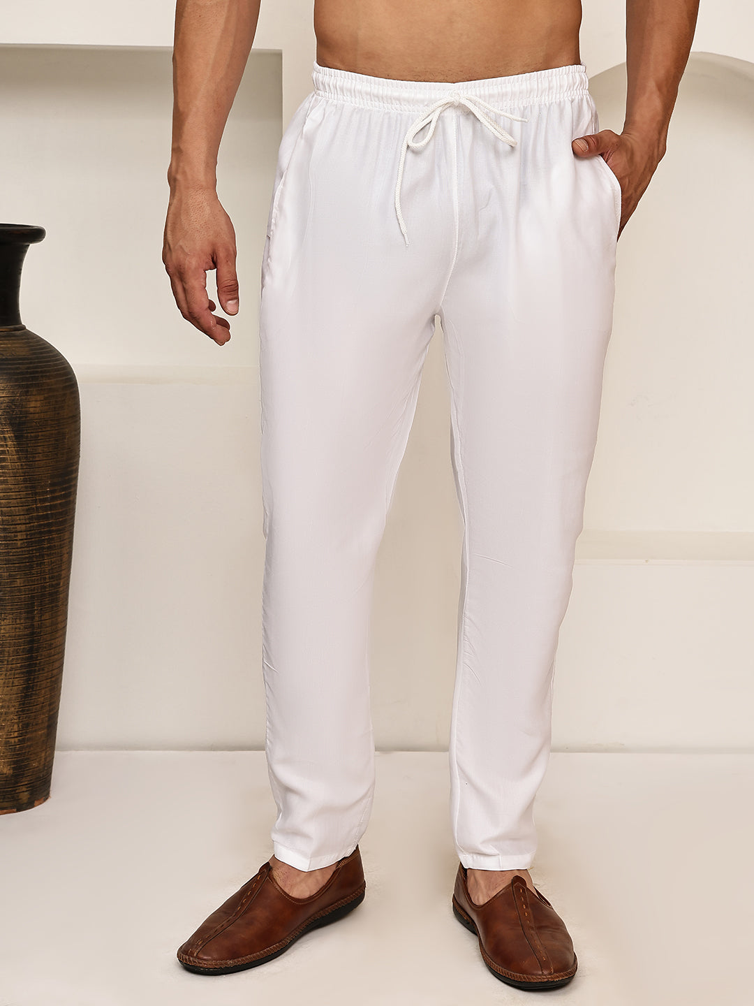 Solid Cotton Pyjama For Men ( ANKPJ 006 White )