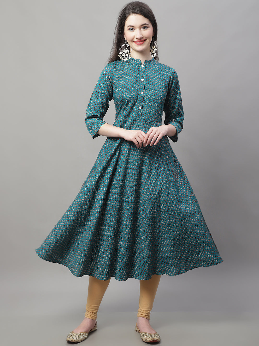 Women's Flared Printed Kurtas ( ANKW 1509Rama )