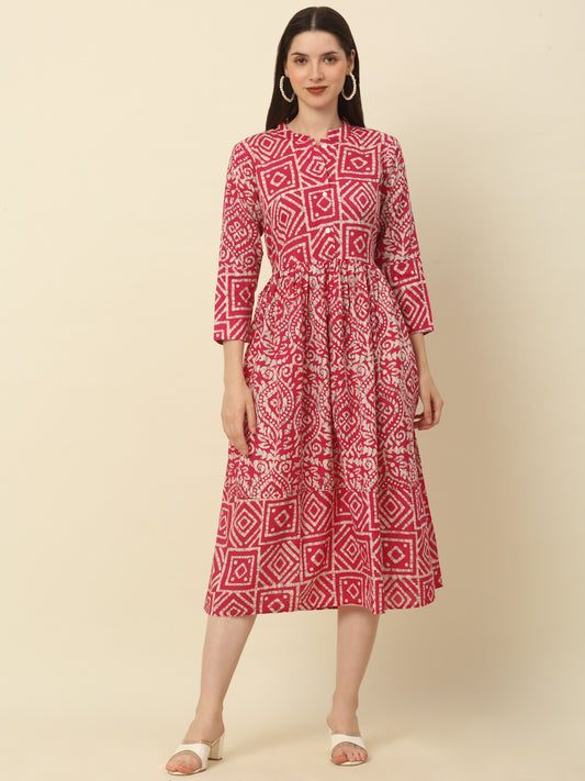 Women Pink and White Printed A-Line Kurta ( ANKW 1514 Pink )
