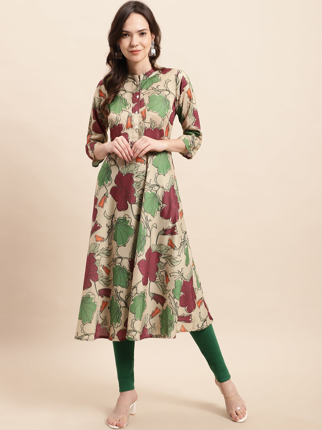 Floral Printed Anarkali Kurta ( ANKW 1526 Green )